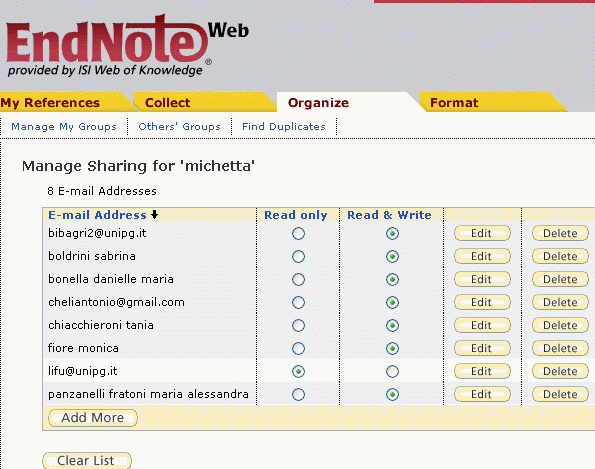 Gruppi: organizzare per condividere con altri (EndNote Web)