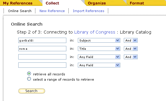 Ricerca in remoto (online search) (EndNote Web)